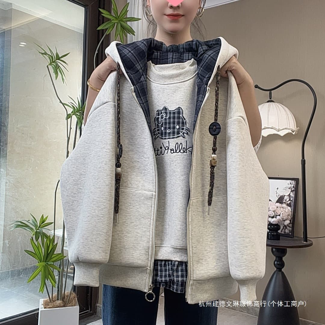 Girls' Quilted Thickened Jacket Autumn/Winter 2025 New Fashion Children's Cotton Coat Grey Personality Street Southeast Asia Style