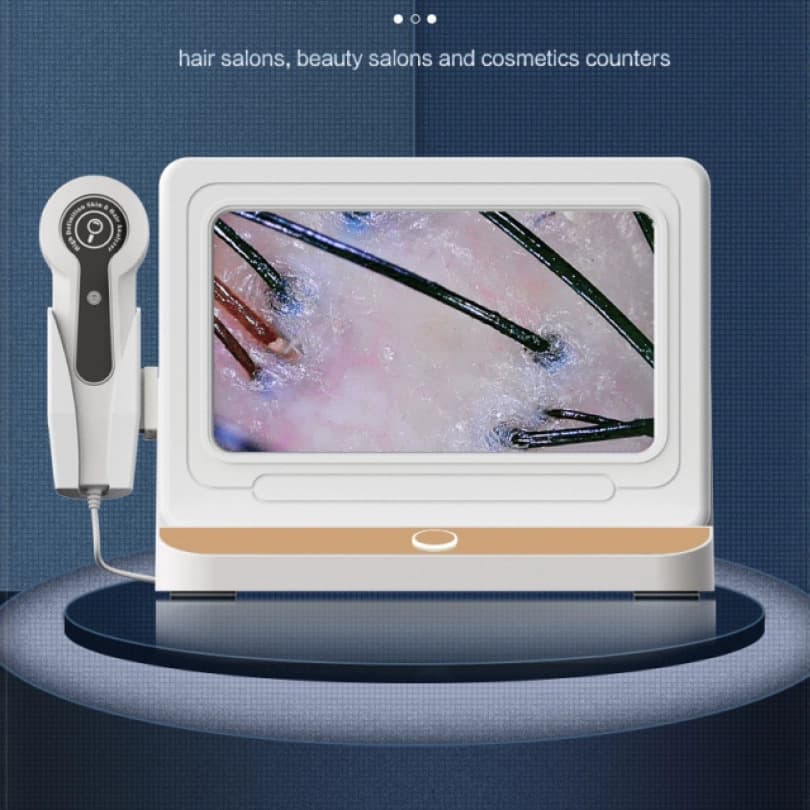 High-definition scalp analyzer, hair follicle analyzer, skin analyzer, photo capture device, scalp therapy device, head therapy salon.