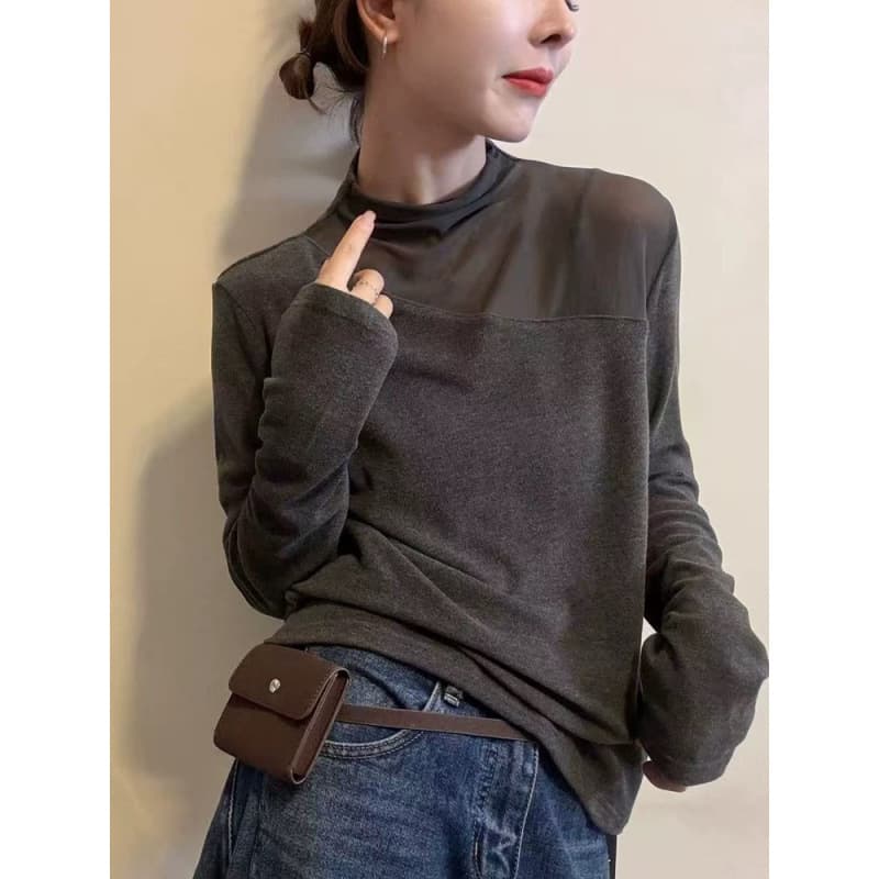 2025 Autumn/Winter New Style Popular Design Top See-Through Mesh Long Sleeve T-Shirt Base Layer