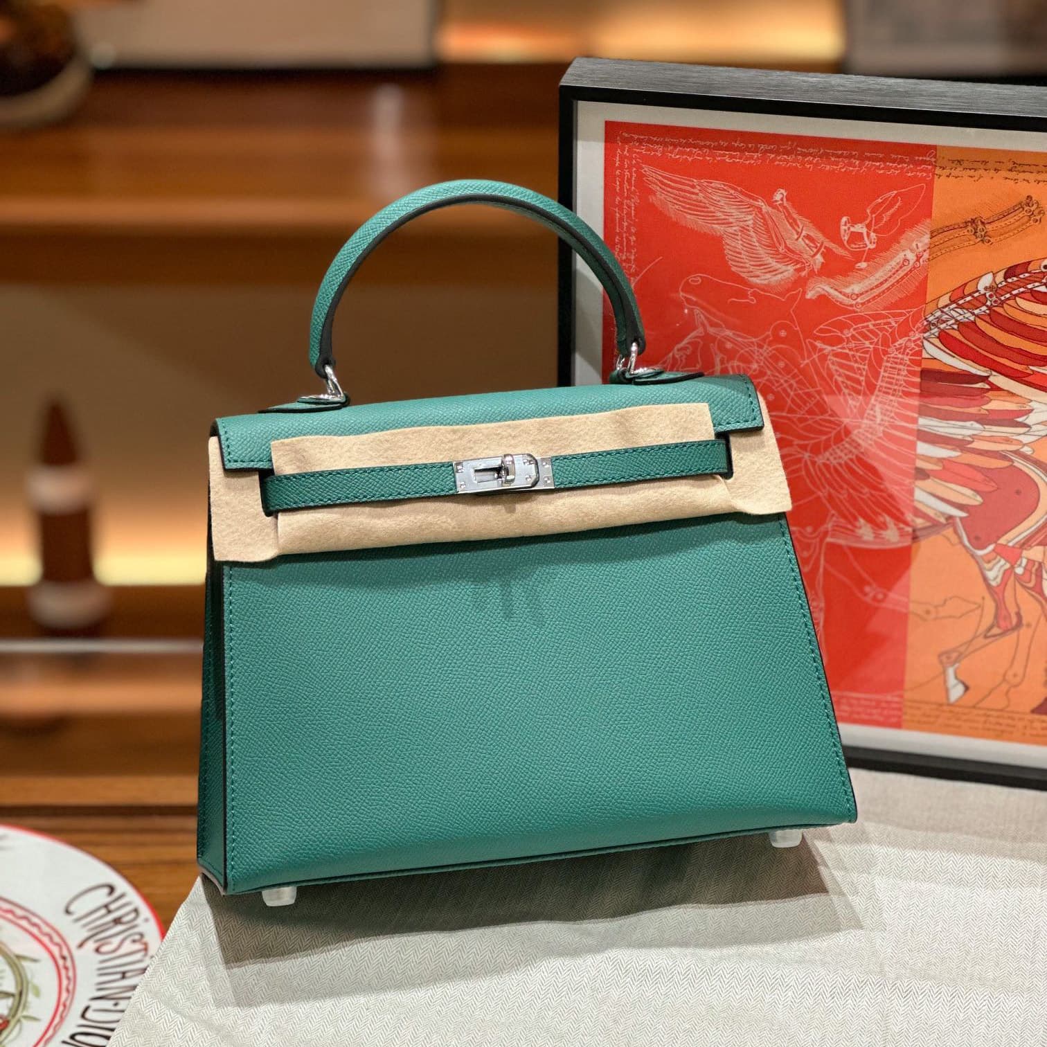 2025 New Women's Handbag with Palm Grain Gold and Silver Buckle Second Generation Kelly Bag Genuine Leather Tote Bag Fashionable Shoulder and Crossbody Bag