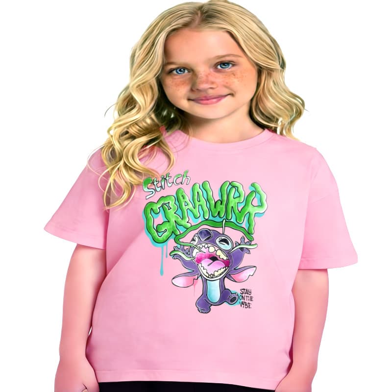 Hot-selling Stitch Cartoon Kids Cotton T-Shirt 2026 Cross-border Stitch Cartoon Short Sleeve Cotton T-Shirt for Children