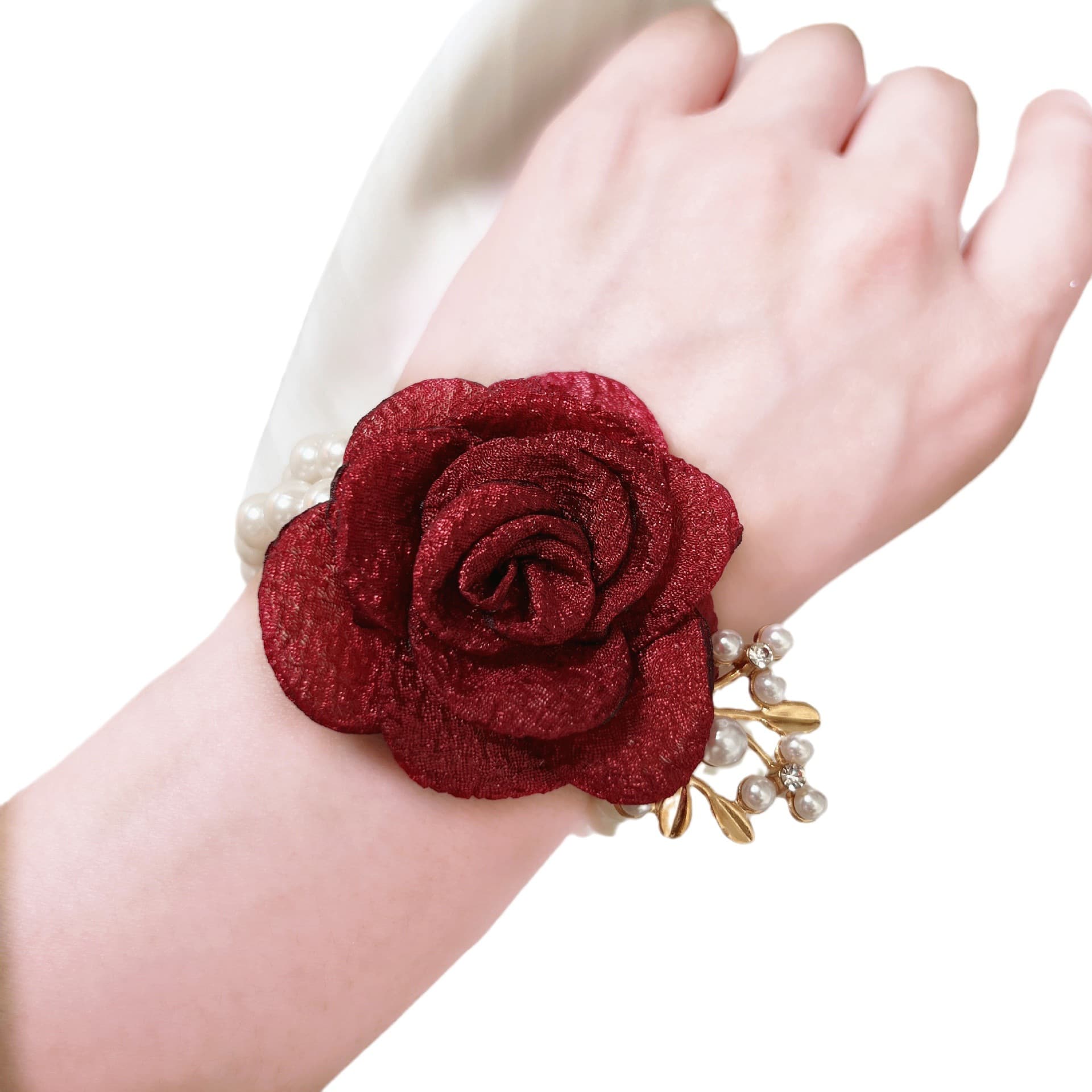 Bridesmaid's wrist flower Korean style champagne gold sisters bride wedding photo souvenir hand flower pearl bracelet handmade