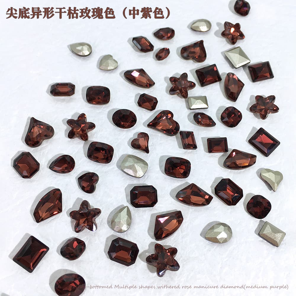 Dried Color Nail Art Drill, Transparent Black Sharp Bottom Irregular Drill, Rock Sugar Fat Square Butterfly Heart Glass Drill, Nail Art Accessories Wholesale