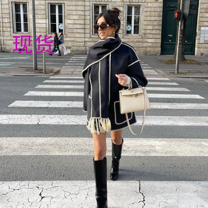Amazon European and American Women's Fashion Wool Coat 2024 Autumn Winter New Thick Loose Fit Cross-border Export Coat