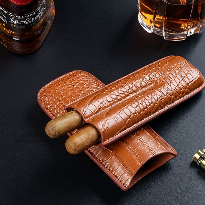 2-Pack Crocodile Pattern Portable Cigar Case Travel Leather Cigar Humidor Tube Cigar Accessories Men's Smoking Set