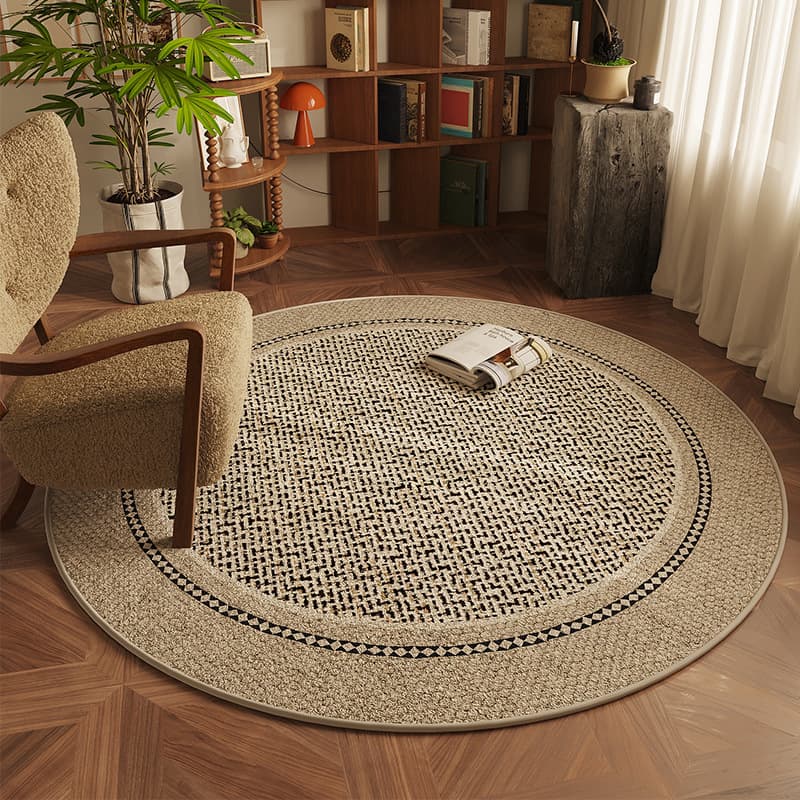 Round Modern Carpet for Living Room Sofa Coffee Table Rug, Loop Pile Study Chair Pad, Rocking Chair Pad, Bedside Mat for Bedroom