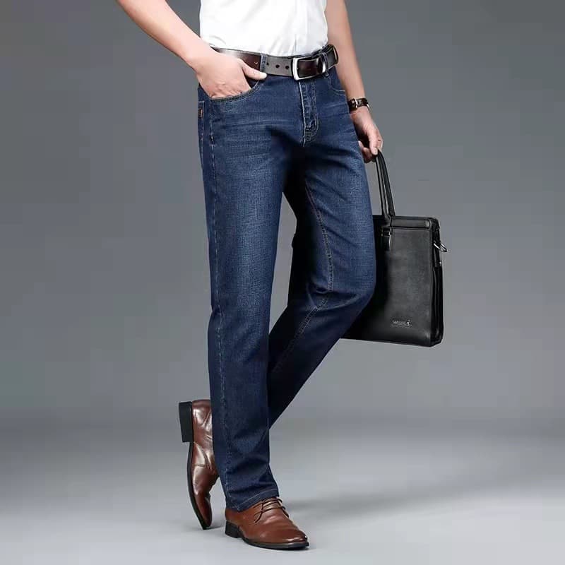 Wholesale New Blue Jeans Men's Autumn and Winter Elastic Loose Straight Fashion Versatile Casual Long Pants Men