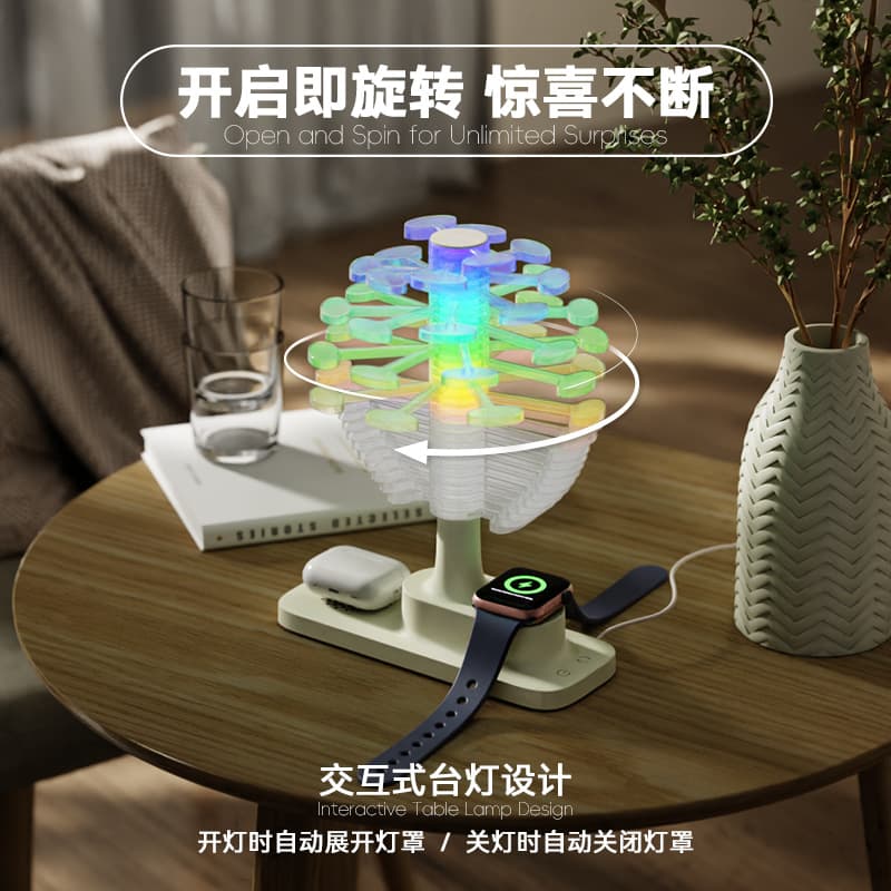Cross-border 3-in-1 Wireless Charging Night Light Bedroom Ambient Light Desktop Foldable Ornament Cool Gift Hot Selling