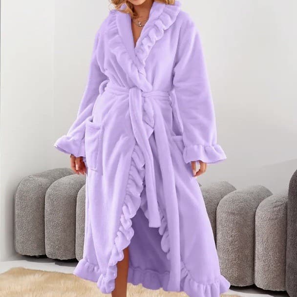 Women's Long Warm Bathrobe for Homewear, Autumn and Winter Coral Fleece Thick Bathrobe, Cross-border Amazon EU/US