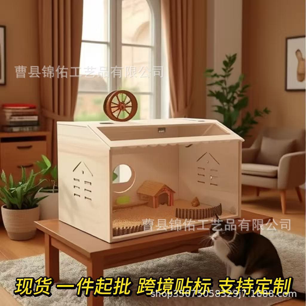 Wooden Rutin Chicken Breeding Box, Constant Temperature Brooding and Farming, Scenic Home Pet House Villa for Quail and Hamster