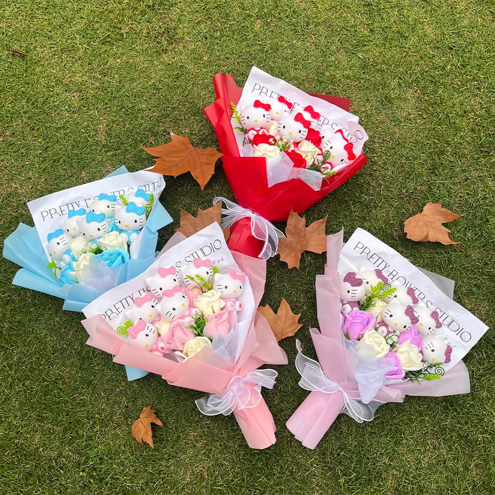 Cross-border Simulation Doll Soap Flower Bouquet Rose Plush Soap Flower Bouquet Finished Product Couple Birthday Gift Present