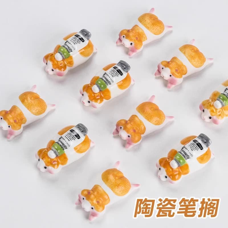 Ceramic Pen Holder, Hamster Pen Rest, Small Study Room Ornament, Calligraphy Home Decoration, Artistic and Cute Painting Tool