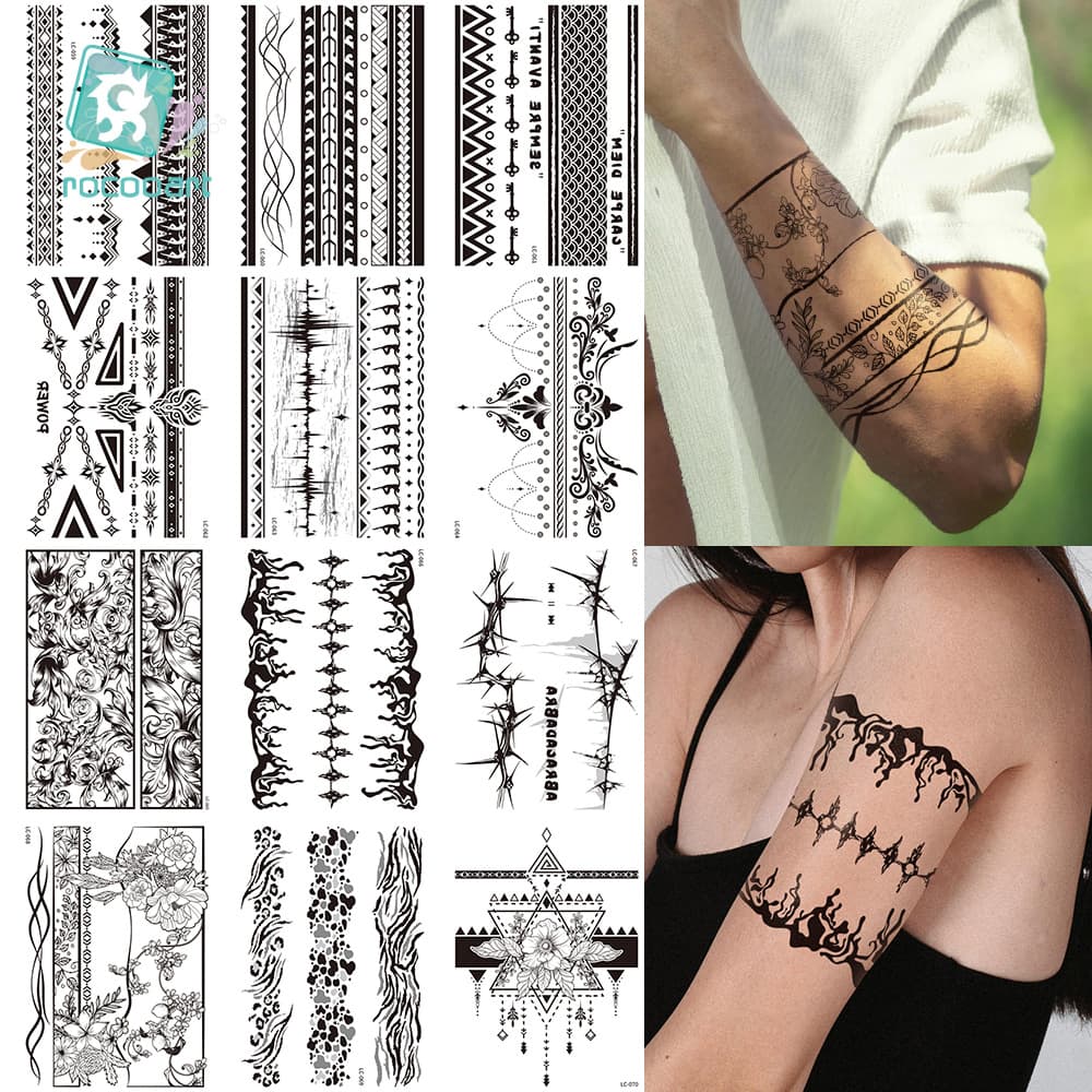 Rikalong Half Arm Tattoo Stickers Waterproof Non Reflective Solid Color Full Arm Men Women Wristband Premium Feel Tattoo Stickers