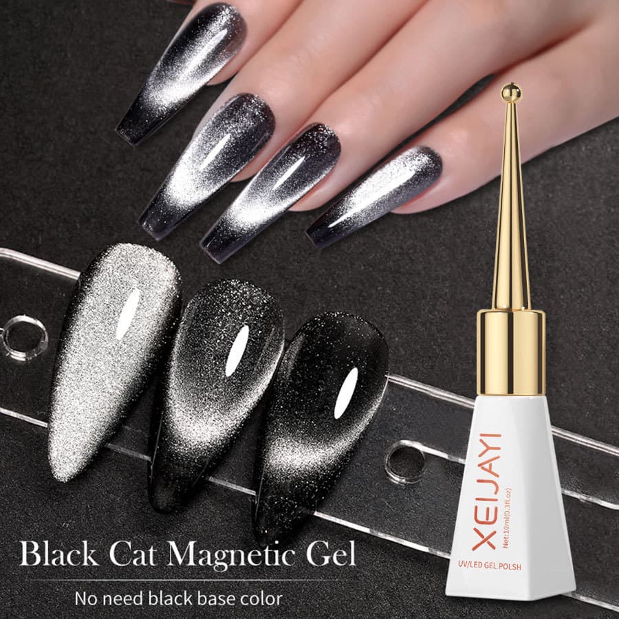 Cat Eye Nail Art Gel Black Crystal Dark Fairy Style White Enhancing Professional Salon Use Galaxy Shimmer Nail Polish