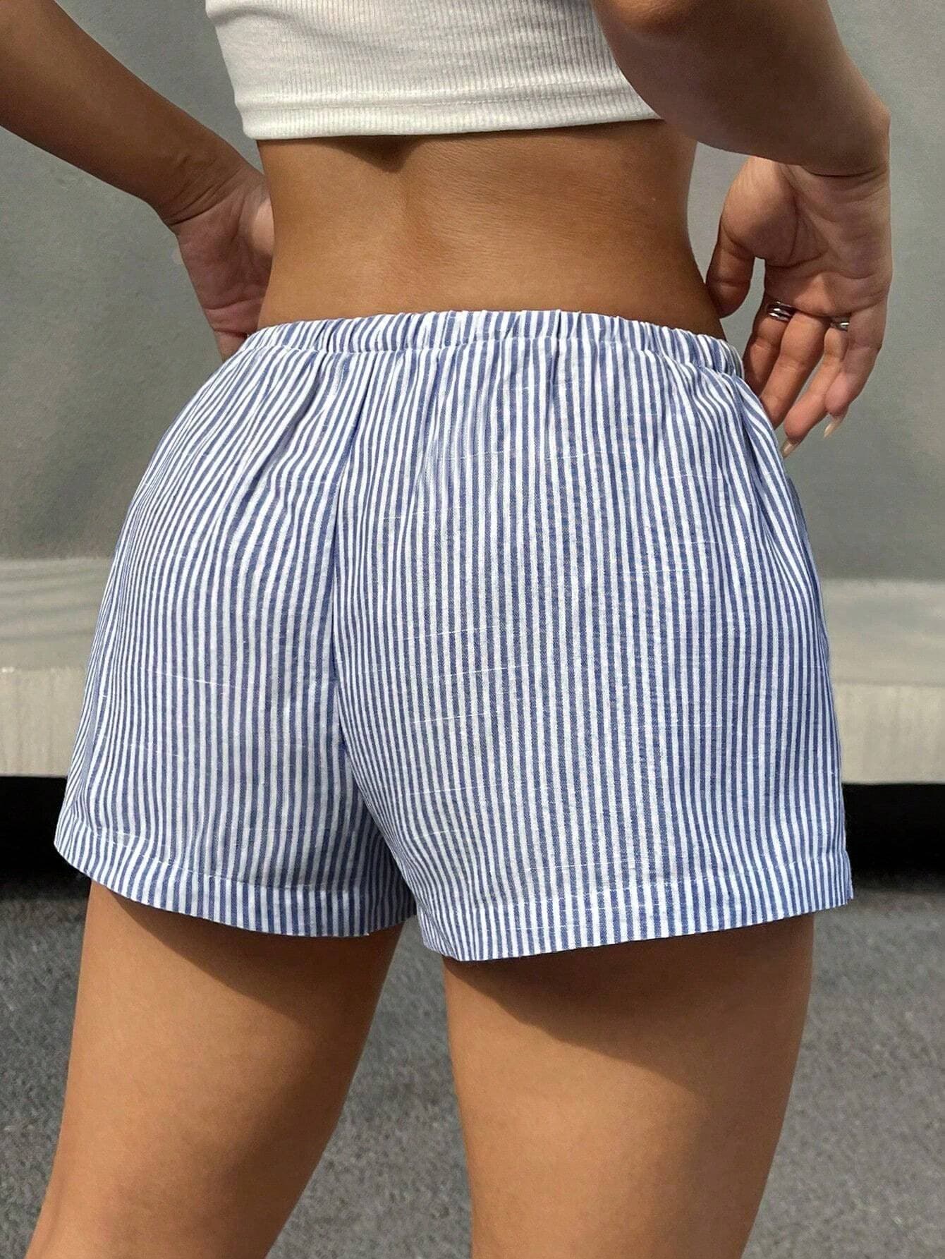 Fashion Basic Striped Elastic Drawstring Casual Shorts Summer New Versatile Lounge Pants for Women Loose Slimming