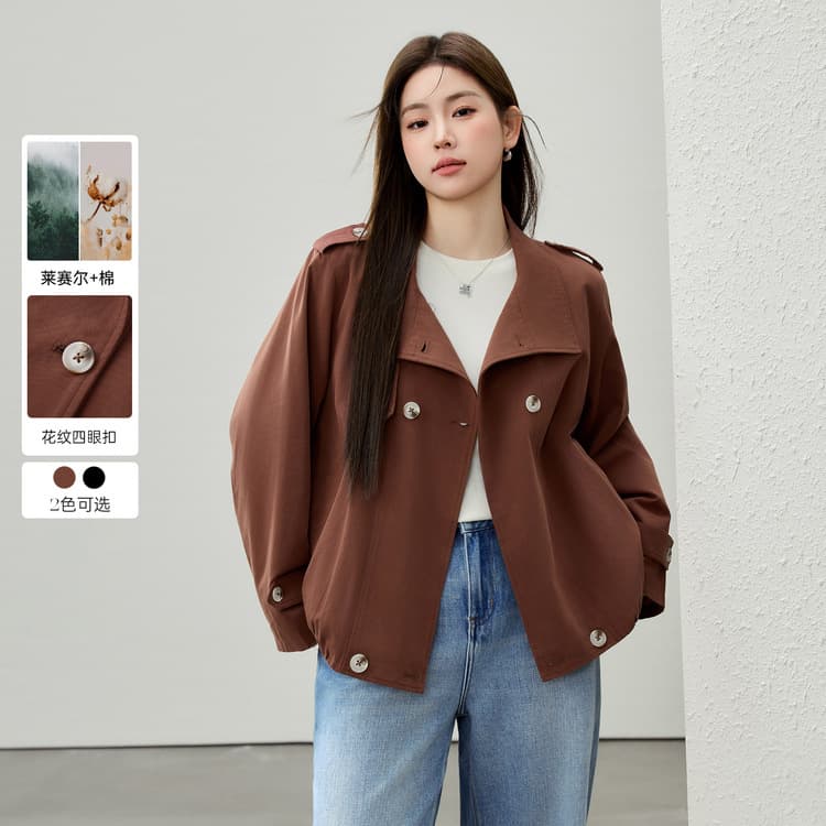 【Lyocell Cotton Twill Retro Design Trench Coat】Xianlixiu Plus Size Women's Clothing for Curvy Girls 2025 Spring New Arrival