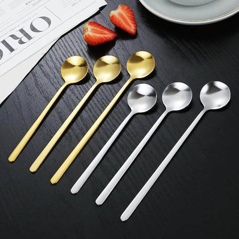 Stainless Steel Small Round Spoon Dessert Spoon Coffee Spoon Long Handle Stirring Spoon Bird's Nest Spoon Gift Small Spoon Custom Logo