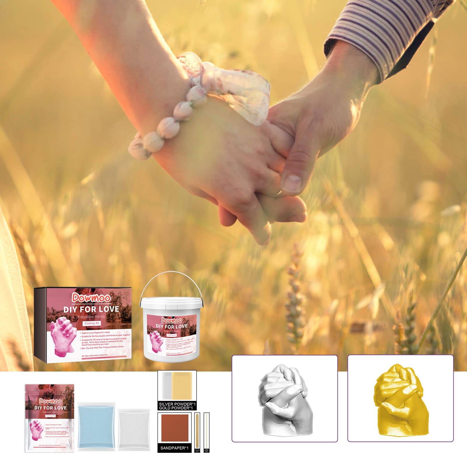 Dowmoo Couple Hand Mold DIY Hand Model, Hand and Foot Model Clone Self-Made Memorial Handmade Ink Pad Plaster Powder