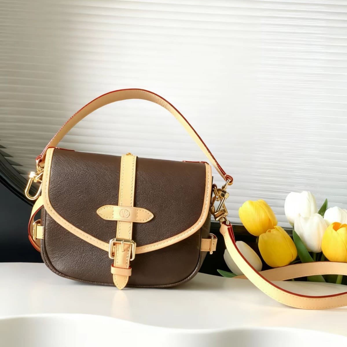 25 New Genuine Leather Women's Bags L Family Presbyopic Gemini Saddle Bag Retro Cross-Chip Chip Style Single Shoulder Crossbody