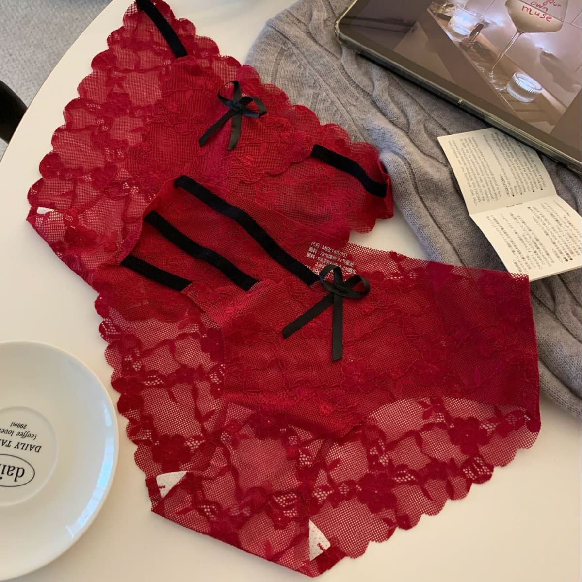 Snake Year Alluring Red ~ Sexy Lace Panties for Girls, Perfect for Your Zodiac Year, Pure and Breathable Wedding Triangle Panties for Young Women