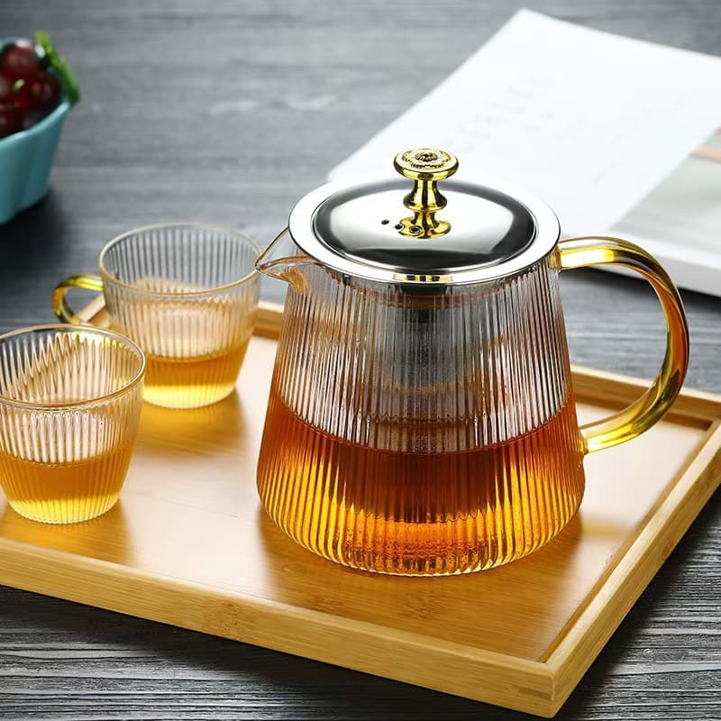Customized High Borosilicate Glass Flower Teapot Teapot Stainless Steel Filter Teapot Colorful Handle Teapot Tea Set
