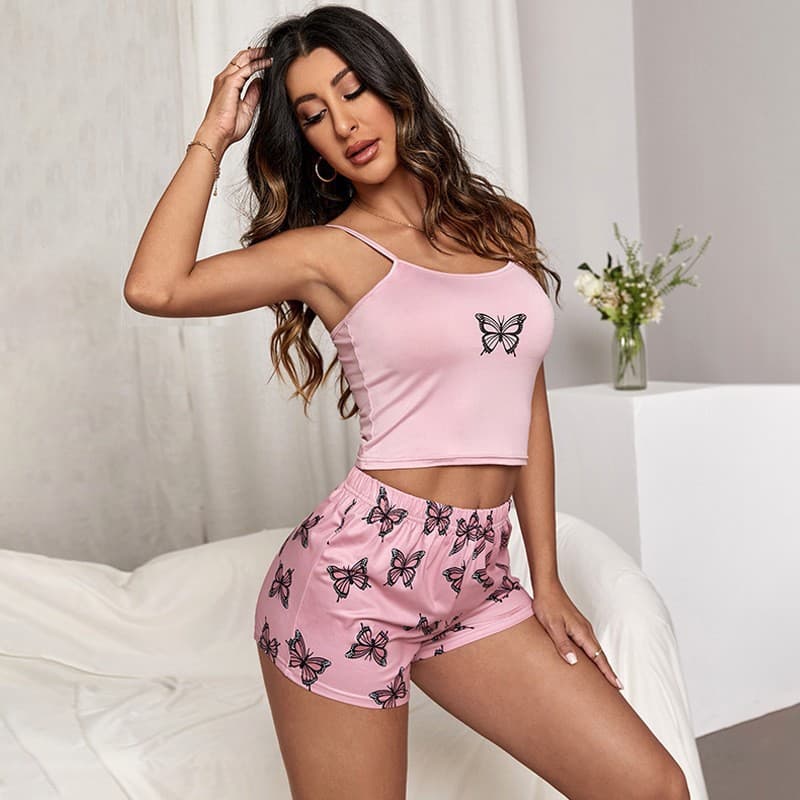 European and American Cross-Border New Camisole Shorts Pajama Set, Women's Printed Two-Piece Loungewear