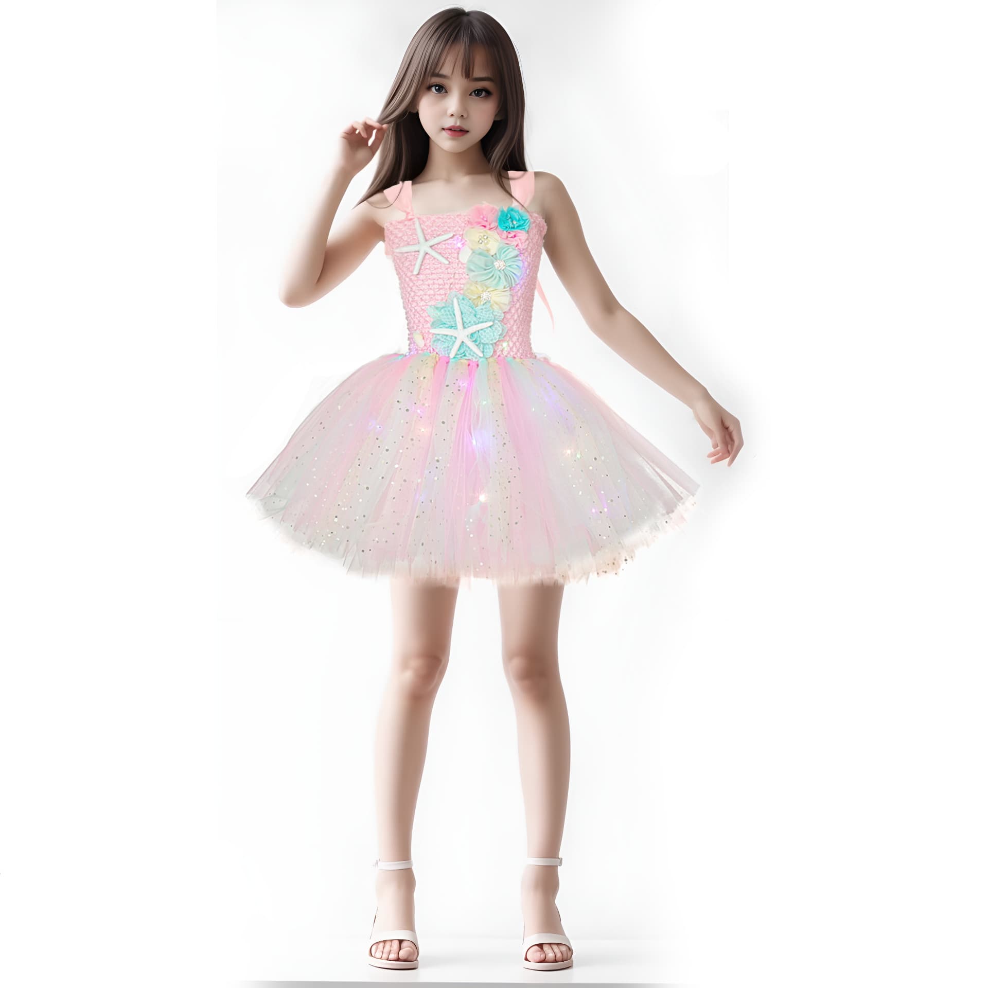 Mermaid Princess Dress High-end Glowing Girls Performance Costume Sweet Pink Tulle Dress Children's Holiday Clothing