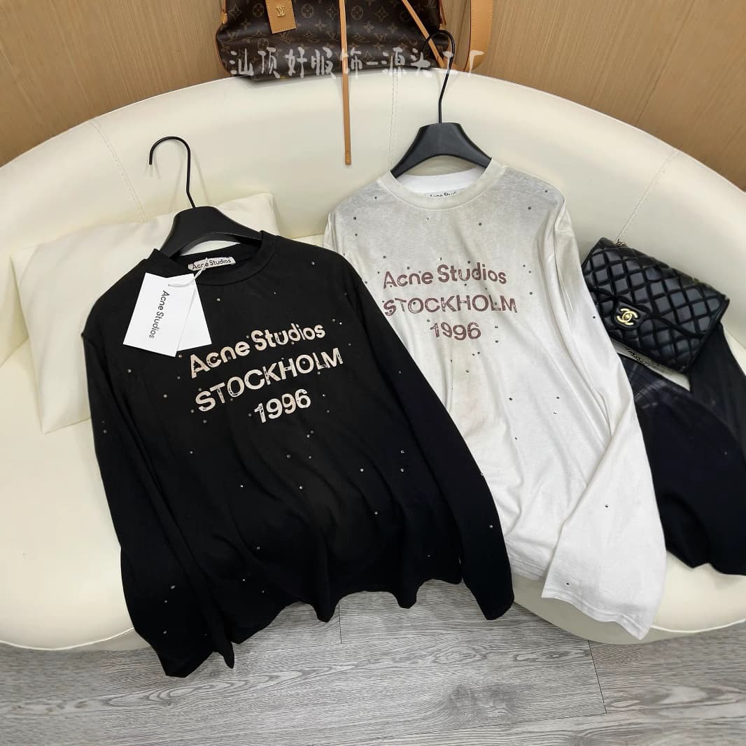 In-Stock Top-Quality 2025 Summer New Model 1996 Rhinestone Letter Vintage High-Pressure Rhinestone Loose Long-Sleeve Sun Protection Women's Top