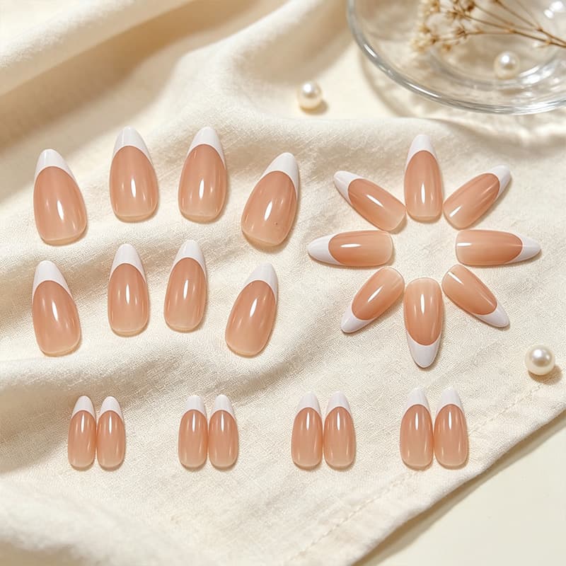 Cross-border press-on nails, simple solid color French style fake nails, nail set wholesale