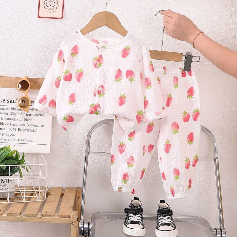 Kids' Pajama Set Baby Cartoon Cotton Gauze Long Sleeve Homewear for Boys and Girls