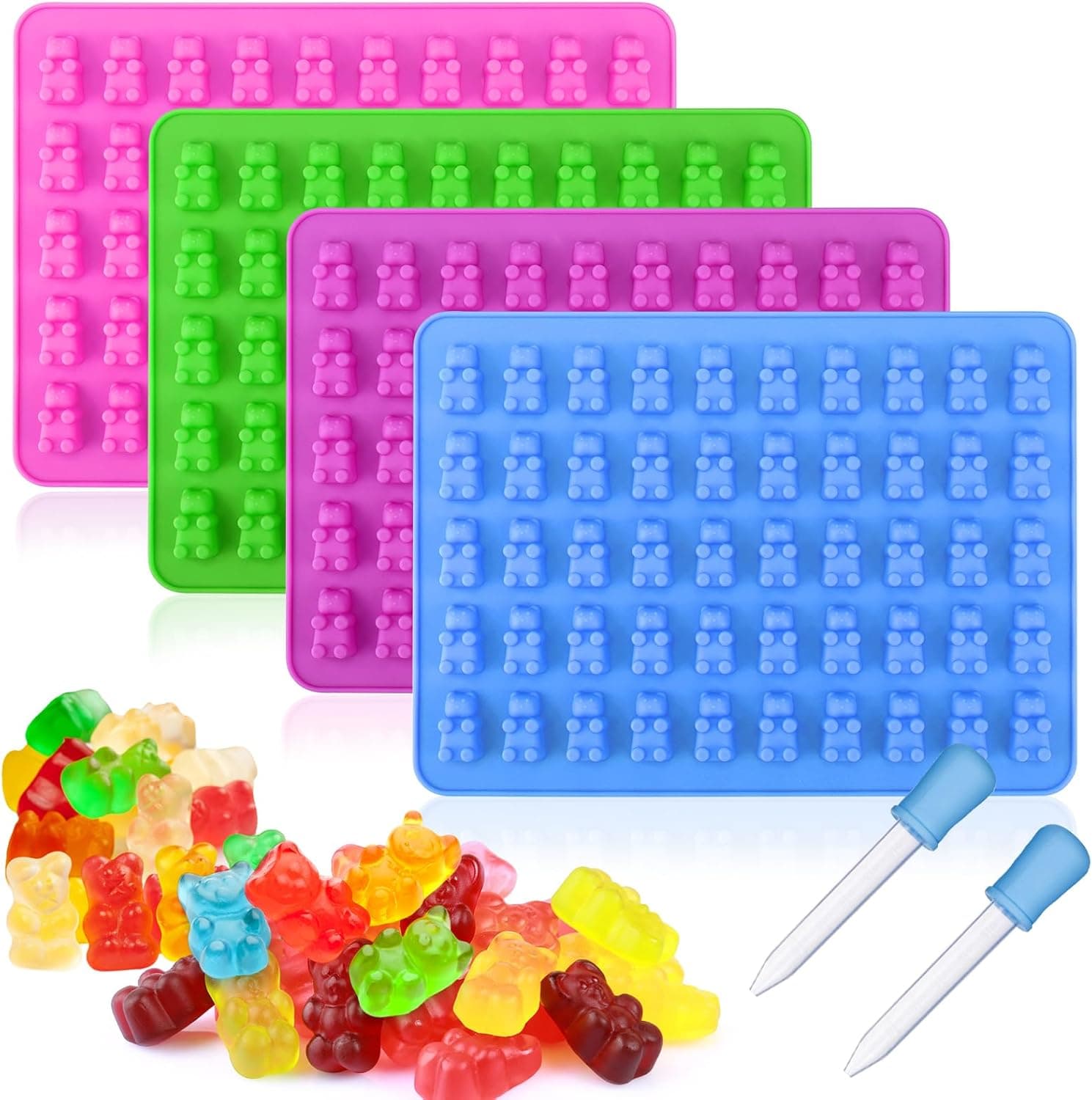 4-piece set of bear-shaped silicone candy molds with droppers, 50 pieces of bear silicone chocolate ice tray molds