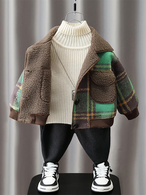 6471 Children's Winter Faux Fur Lined Jacket 2026 New Boys Autumn Winter Letter Print Lamb Wool