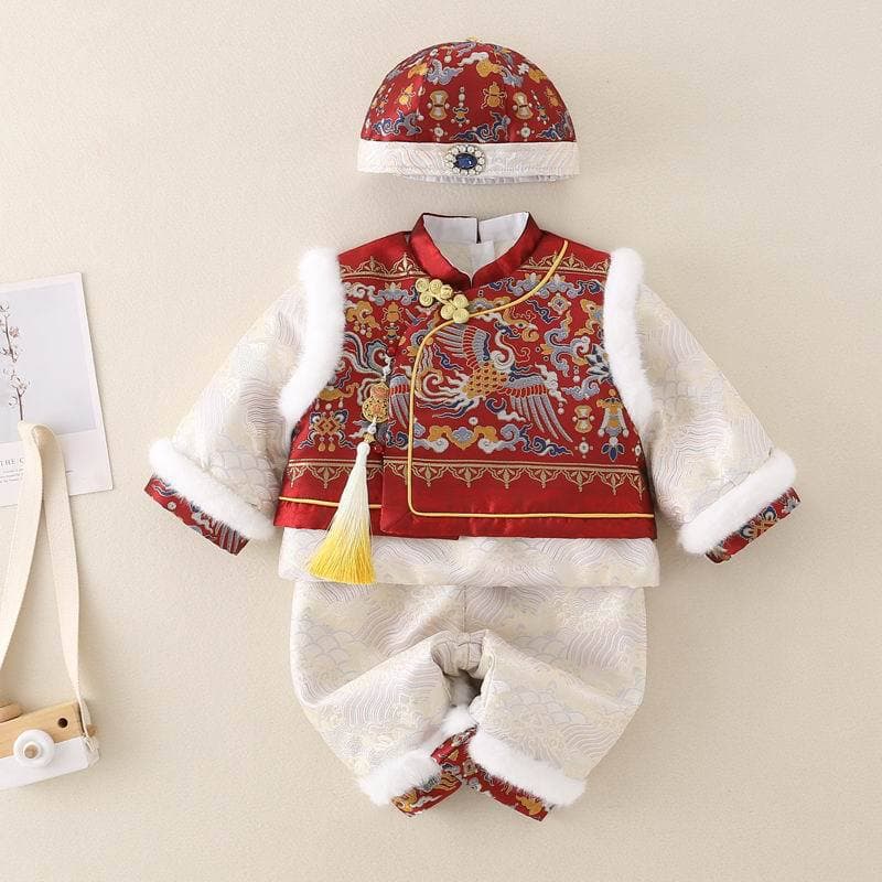 Baby Boy First Birthday Zhaozhou Tang Suit Chinese Style Hanfu for 100 Days and 100 Years, Winter Birthday Celebration Clothes