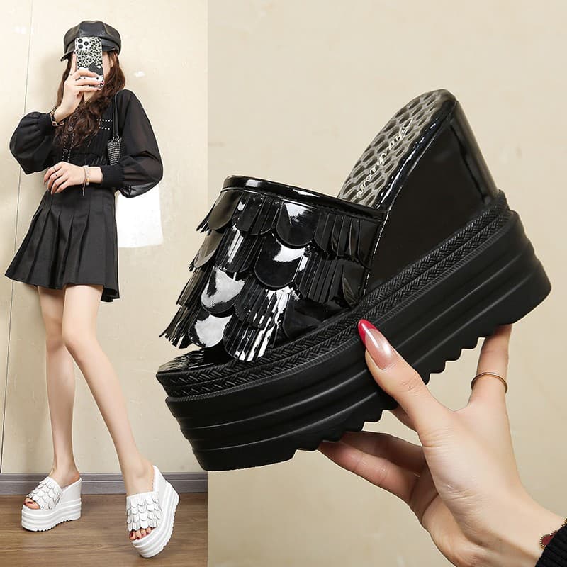 Songgao Sole Sandals for Women 2026 Summer New Korean Style Peep-Toe Sequined Sandals Hollow Wedge Heel Mesh Women's Shoes