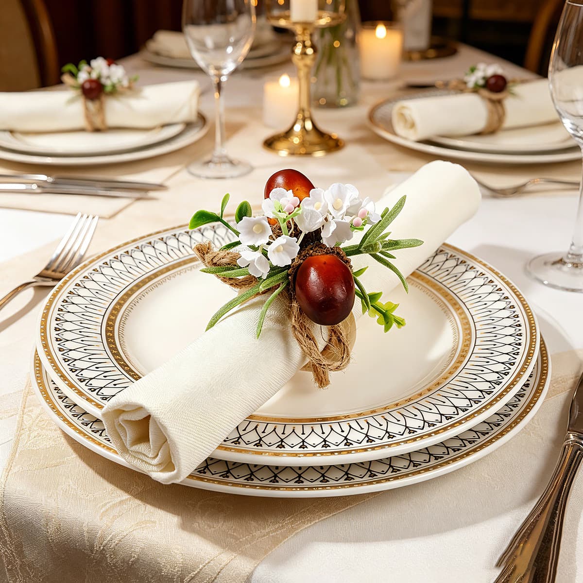 Vintage Western Banquet Table Decoration Flower Napkin Ring for Wedding Party Table Setting Accessories Wooden Napkin Ring