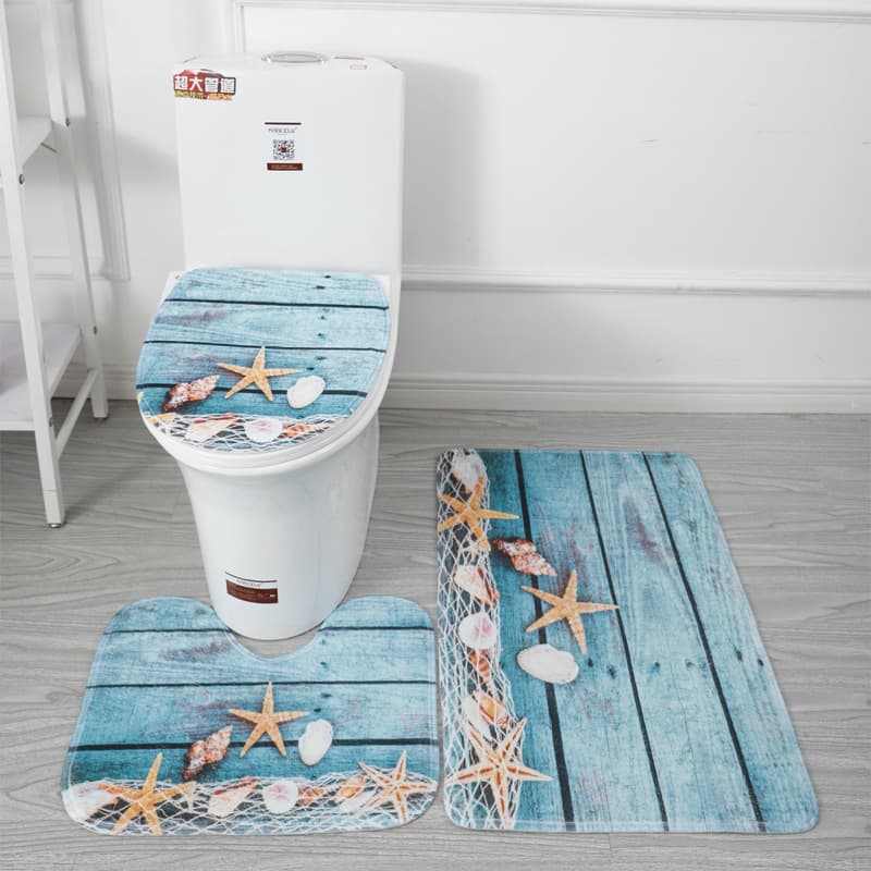 3D Printed Toilet Mat Carpet Bathroom Three-Piece Set Water-Absorbing Bath Mat Non-Slip