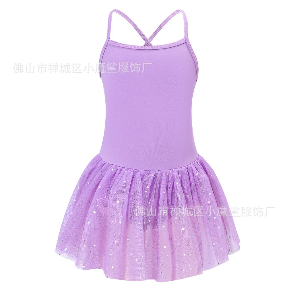 Girls' Solid Color New Ballet Dress Strappy Crisscross Sequin Princess Tulle Dance Practice Leotard Dress