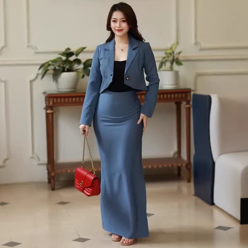 2026 Amazon Spring Autumn New Cross-border European American Women's Suit Belt Long Sleeve Jacket Bodycon Long Skirt