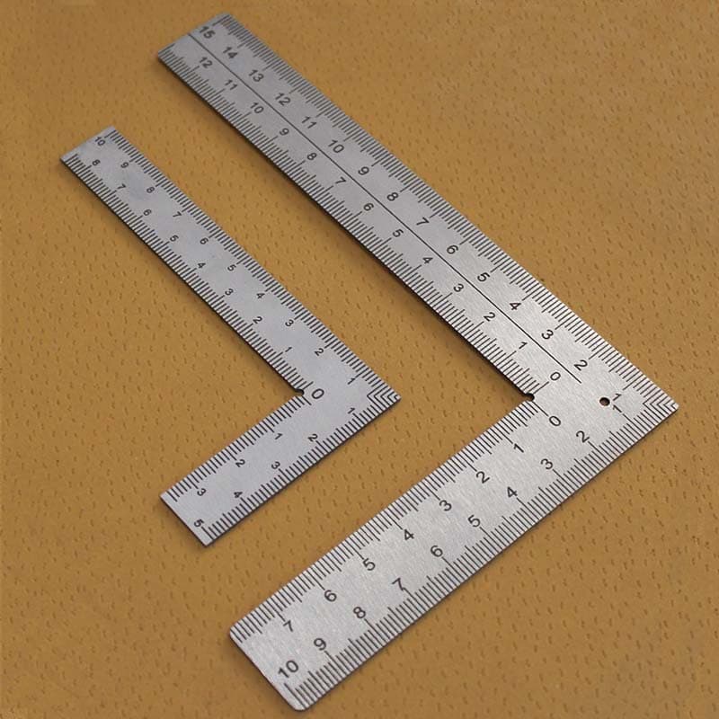Mini right-angle ruler, L-shaped stainless steel double-sided scale multifunctional thickened corner ruler, leather design use