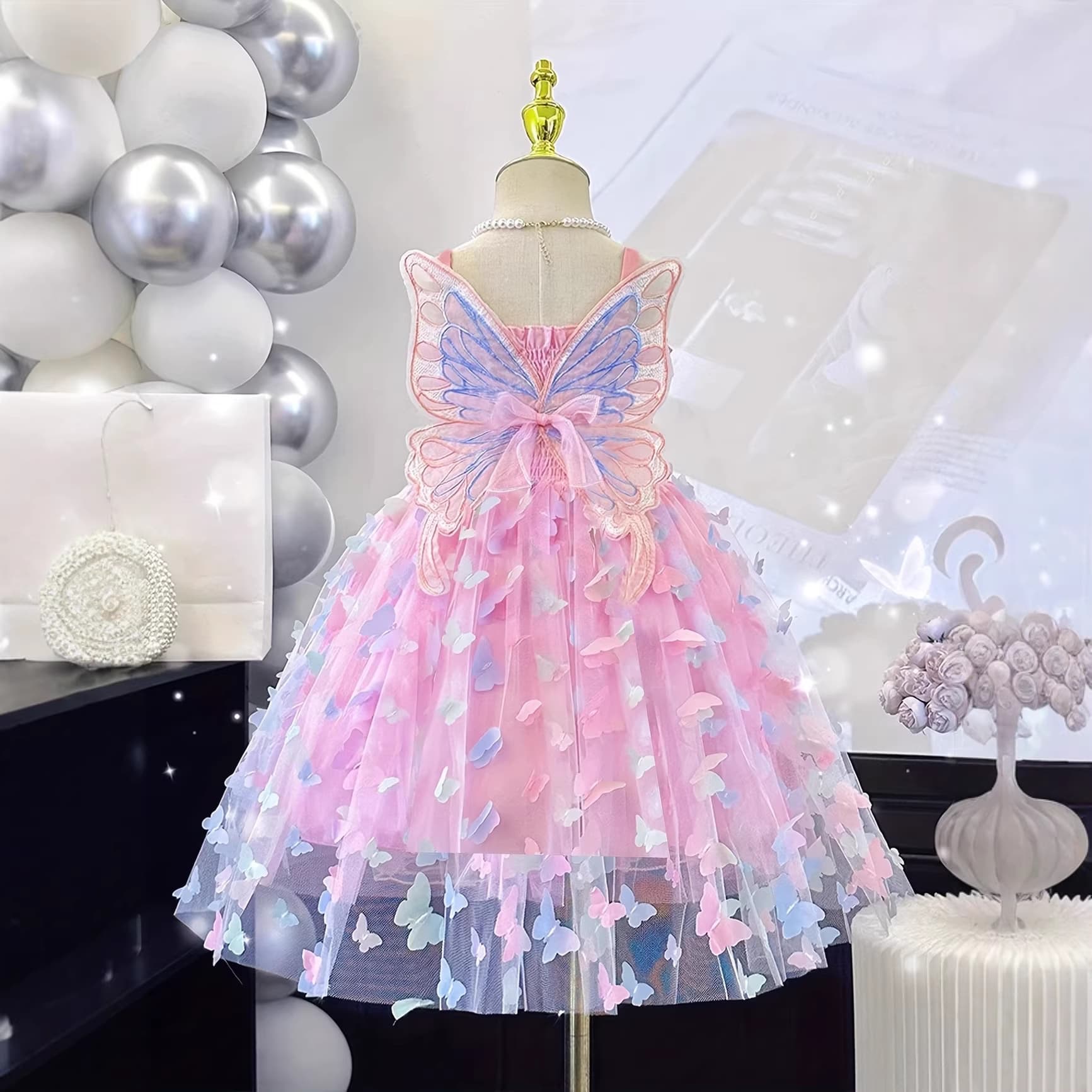 Girls Princess Dress with Wings Butterfly Dress 2026 New Summer Fantasy Elf Little Girl Birthday Dress