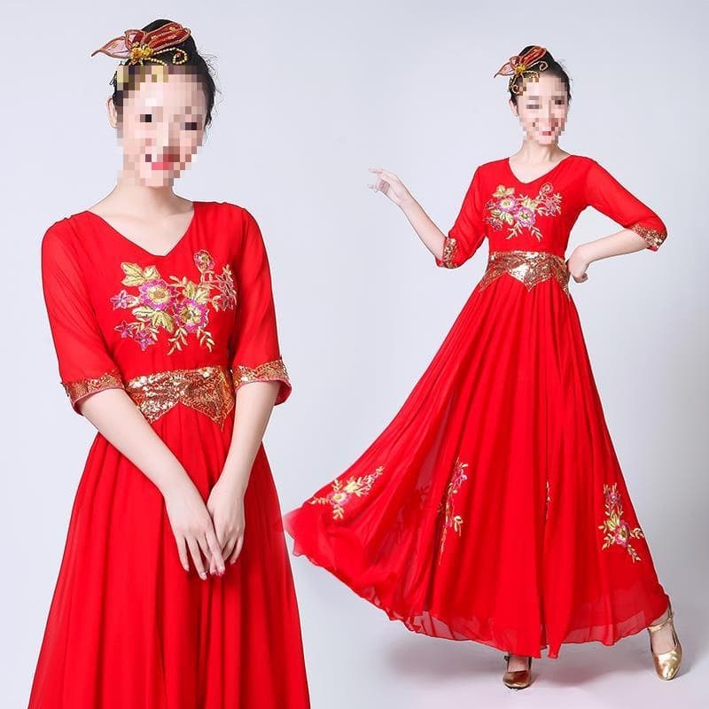 New style chorus performance costume, long dress for middle-aged and elderly choirs, chiffon dress