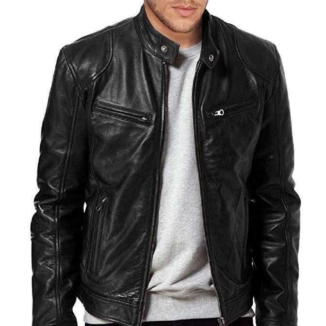 Foreign trade European and American men's leather jackets, men's youth stand-up collar punk motorcycle leather jackets with logo