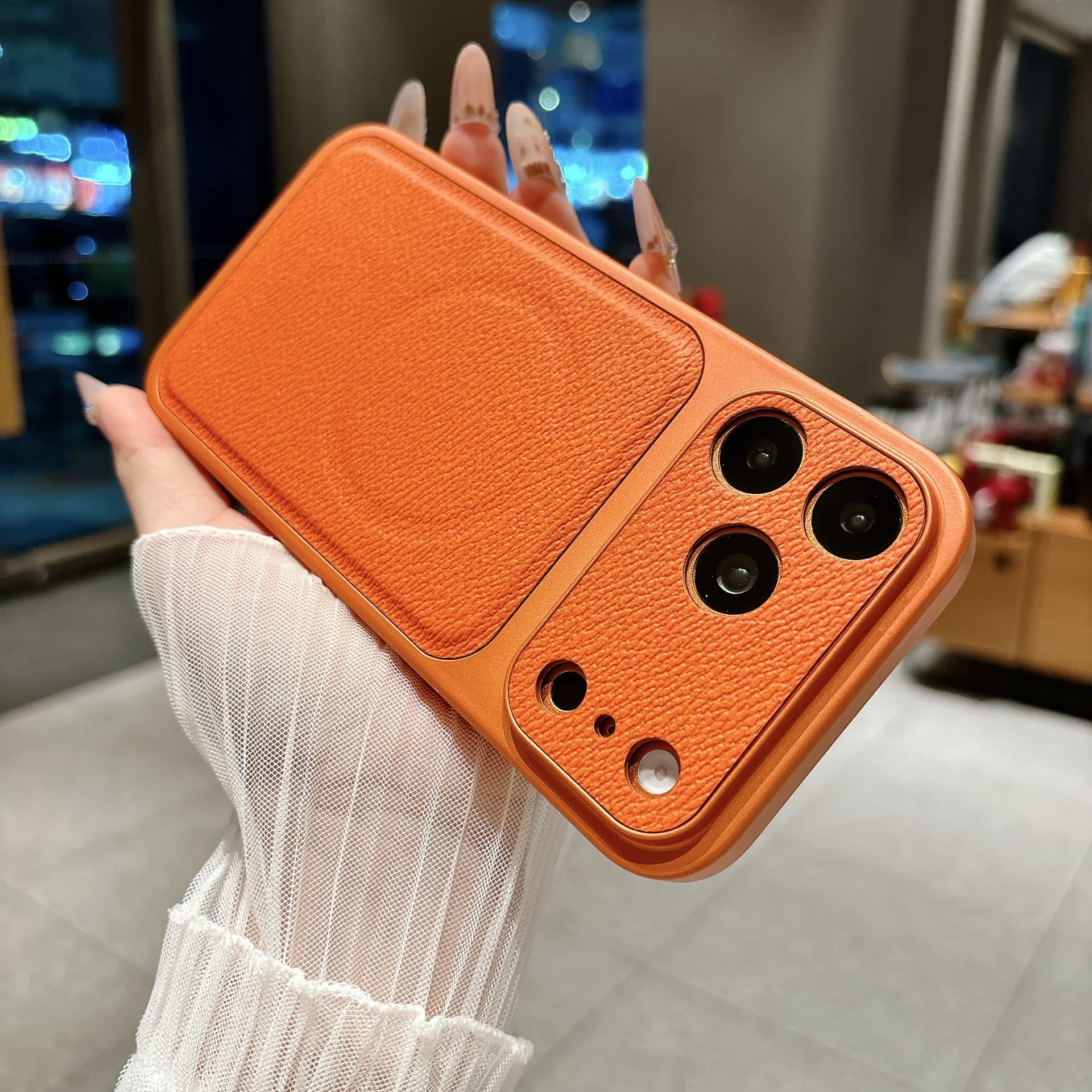 Litchi pattern large window iPhone17promax magnetic phone case Apple 16 precision hole lens soft edge protective cover