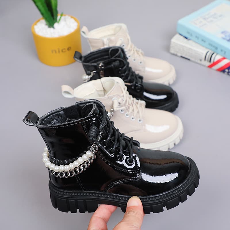 Girl's Boots Winter 2024 New Korean Style British Style Children's Martin Boots Foreign Trade Little Girl's Baby Leather Ankle Boots