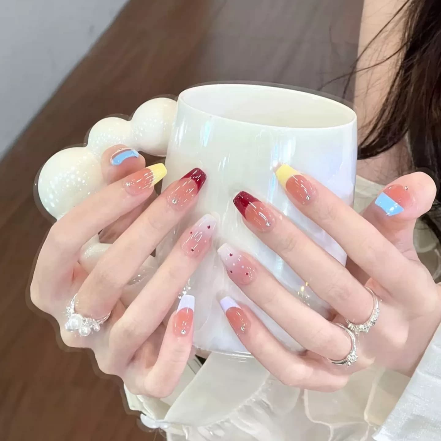Handmade Rainbow Dopamine Nails Gradient Blush Style Elegant Nail Tips Fresh Whitening Nail Art Wholesale