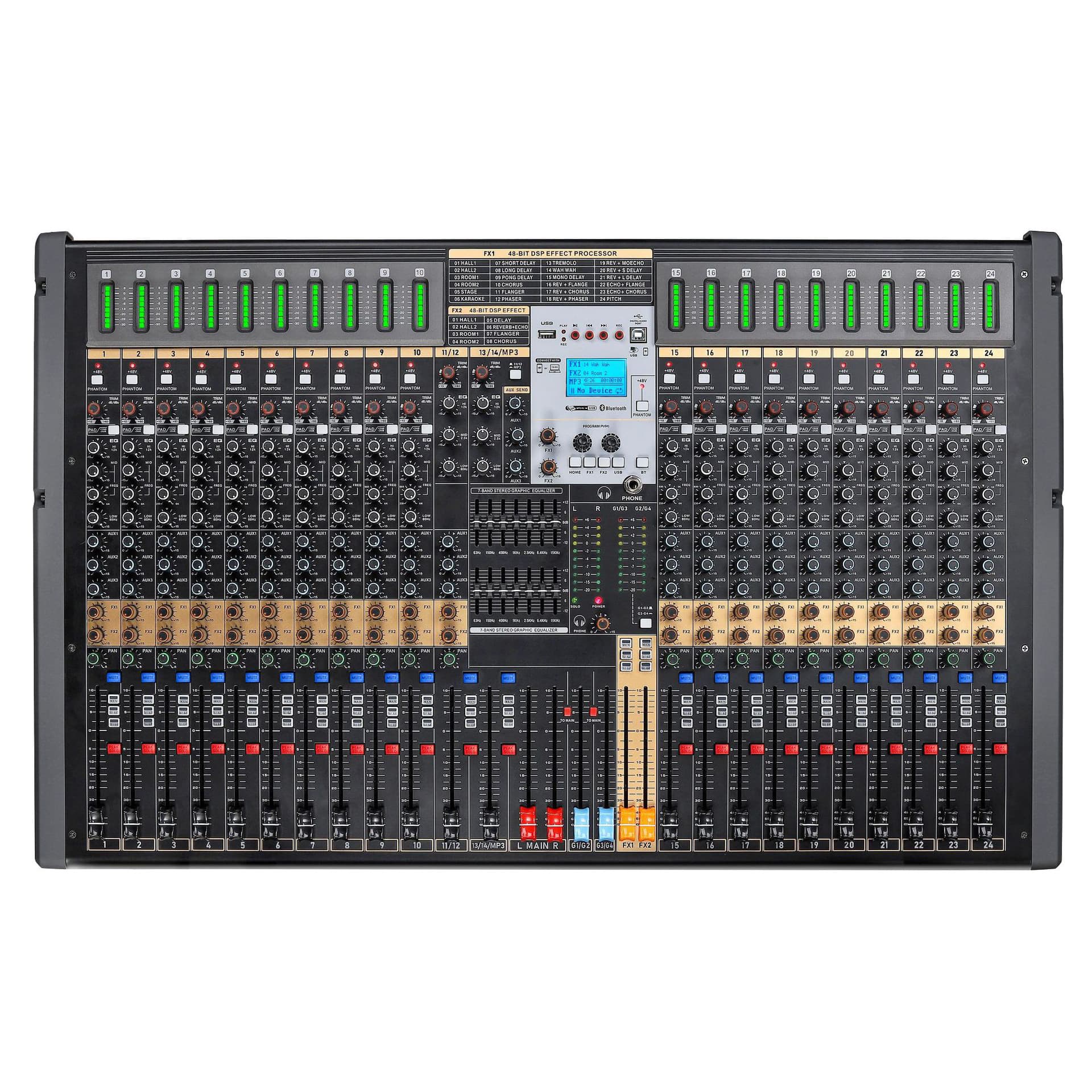 Professional 24-Channel Large Mixing Console for Stage Performance, Wedding, Conference, and Home Use with Bluetooth Playback Amplifier