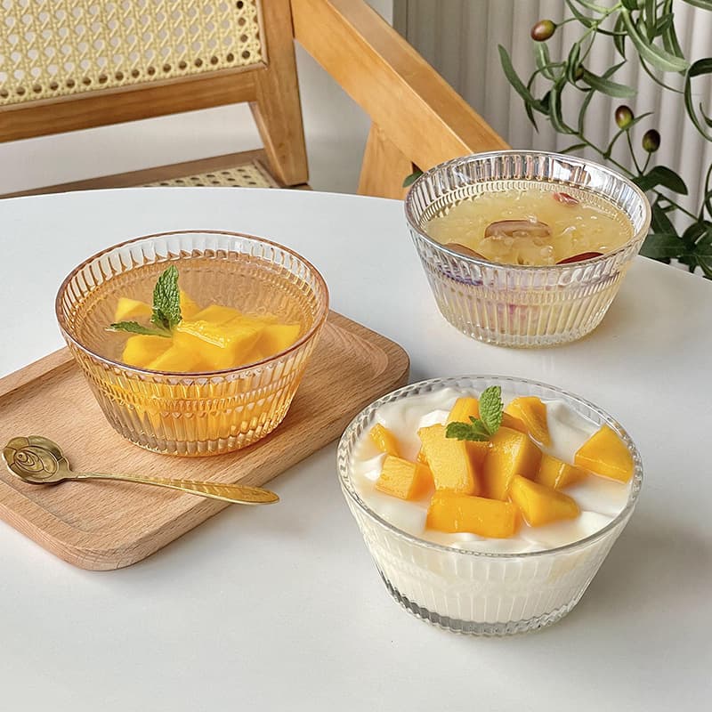 Vertical pattern dessert glass bowl bird's nest breakfast bowl internet celebrity tableware sugar water ice powder small bowl fruit salad bowl yogurt bowl