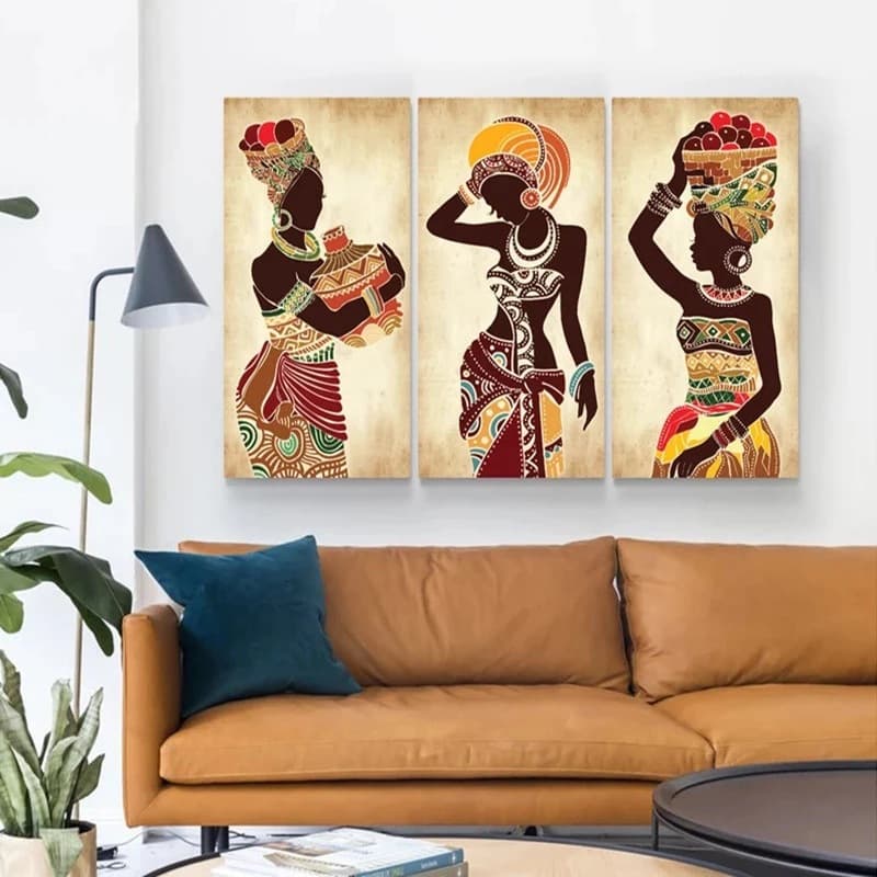 Modern abstract high-definition home spray painting triple abstract African black women hotel wall art hanging painting