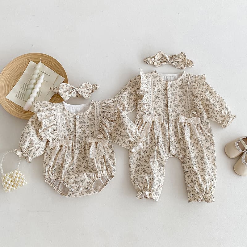 Baby Clothes 2026 Autumn Baby Girl Long Sleeve Triangle Climb Girls Floral Korean Style Jumpsuit Harness Lace Climb