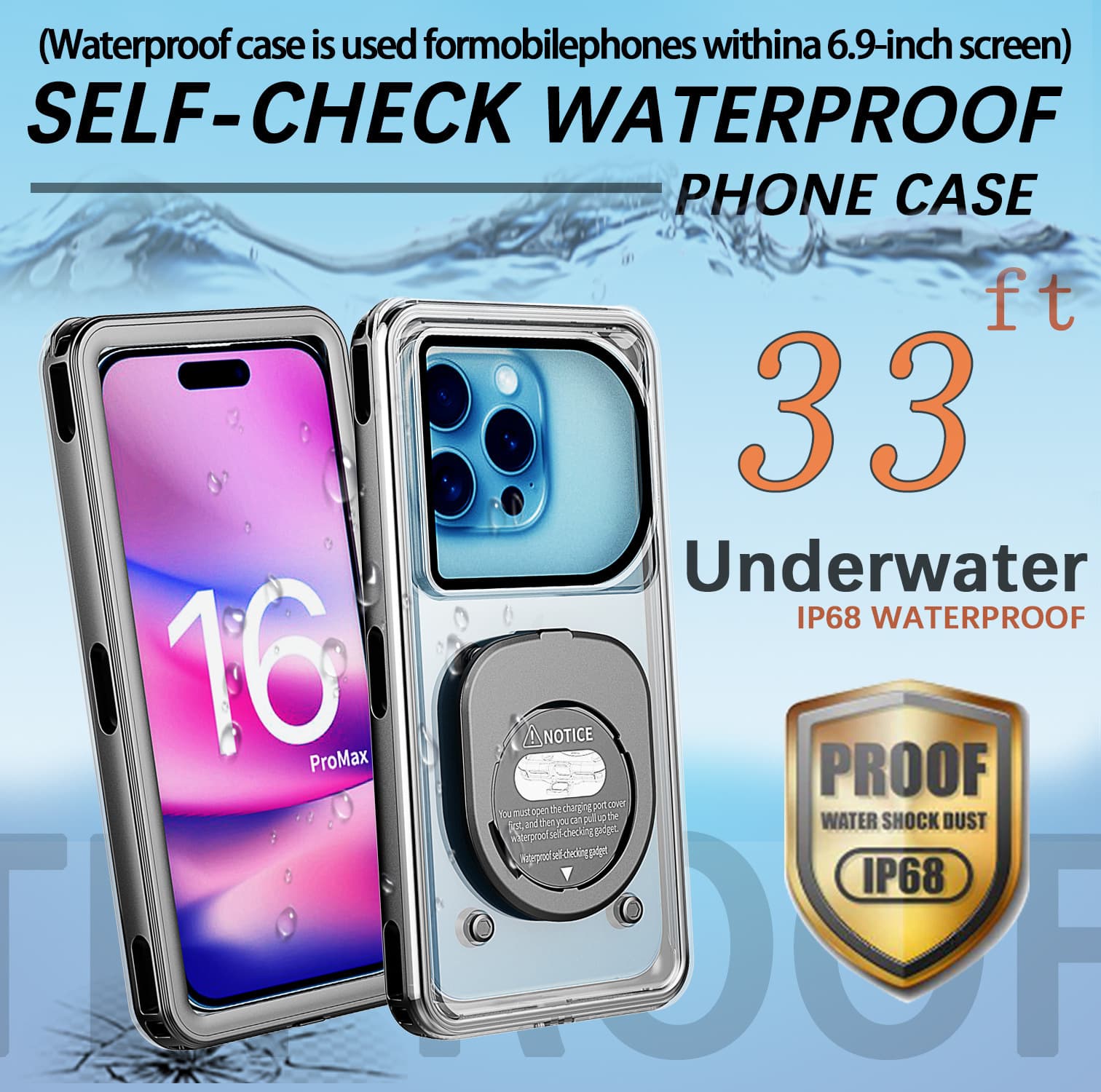 Waterproof Phone Case for Apple iPhone 16 Pro Max, Amazon Best-Selling Snow-Proof Phone Cover for Diving